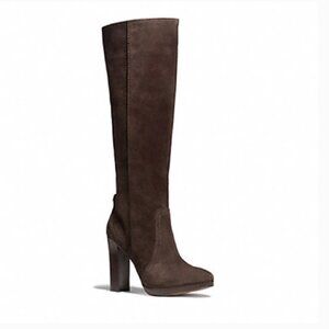 COACH Ambar Chestnut Brown Oiled Suede Tall Heeled Boots Women's Size 5